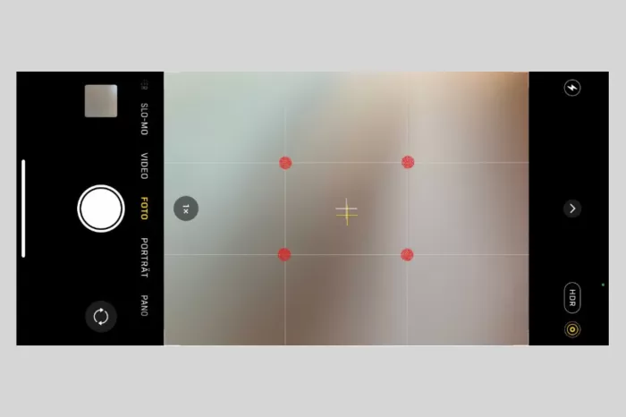 Durch das Aktivieren der Rasterlinien wird die Bildkomposition beim Fotografieren erleichtert, in dem Du Dein Motiv an den Schnittpunkten dieser Linien ausrichten kannst (rote Punkte).